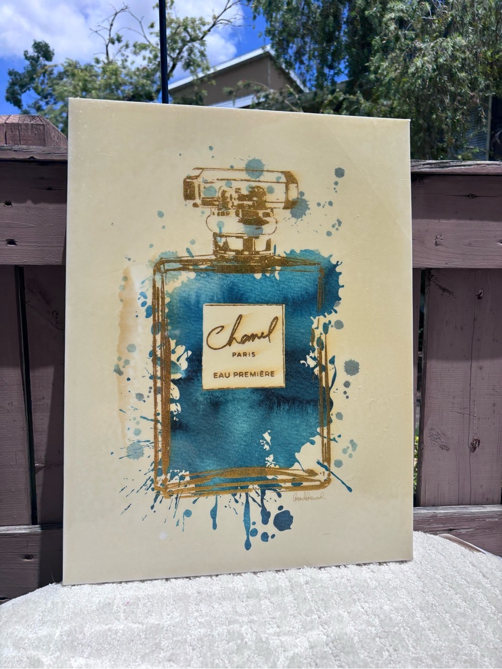 CHANEL Blue and Gold Perfume Bottle Artwork - Picture 2 of 7